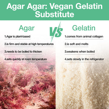 Agar Agar Powder 1000 Strength, 100% Natural Seaweed, Vegan Gelatin Substitute, Gluten-Free, Non-Gmo, Planted-Based, Unflavored, 5.3 Oz (150G)