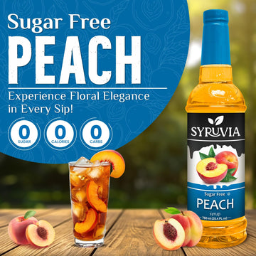 Syruvia Sugar Free Peach Syrup With Syrup Pump Dispenser - Peach Syrup Flavor, 25.4 Fl Oz - Perfect For Cocktails, Ice Tea, Dess
