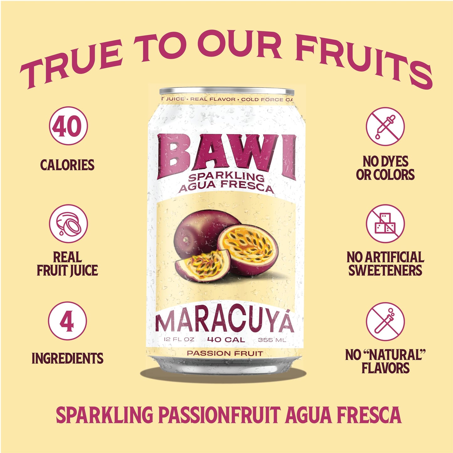 Bawi Agua Fresca Passion Fruit Flavored Sparkling Drink, 12 Fluid Ounces (Pack Of 12)
