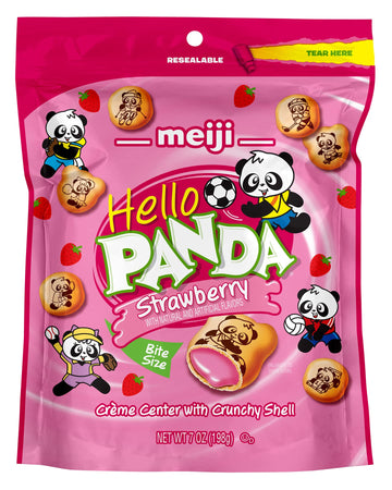 Meiji Hello Panda Cookies, Strawberry Crme Filled - 7 Oz, Pack of 6 - Bite Sized Cookies with Fun Panda Sports