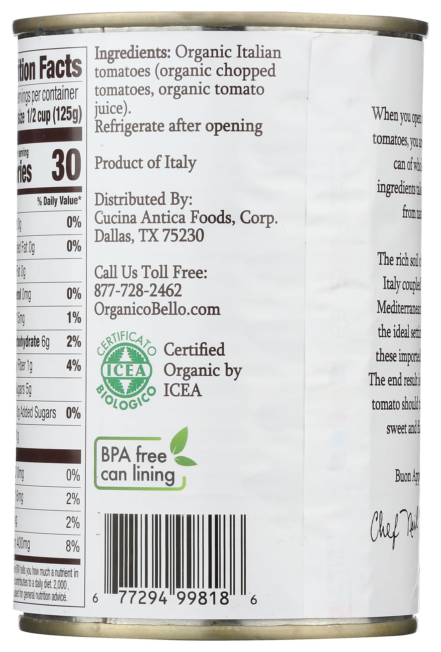 ORGANICO BELLO Organic Diced Tomatoes, 14.28 OZ