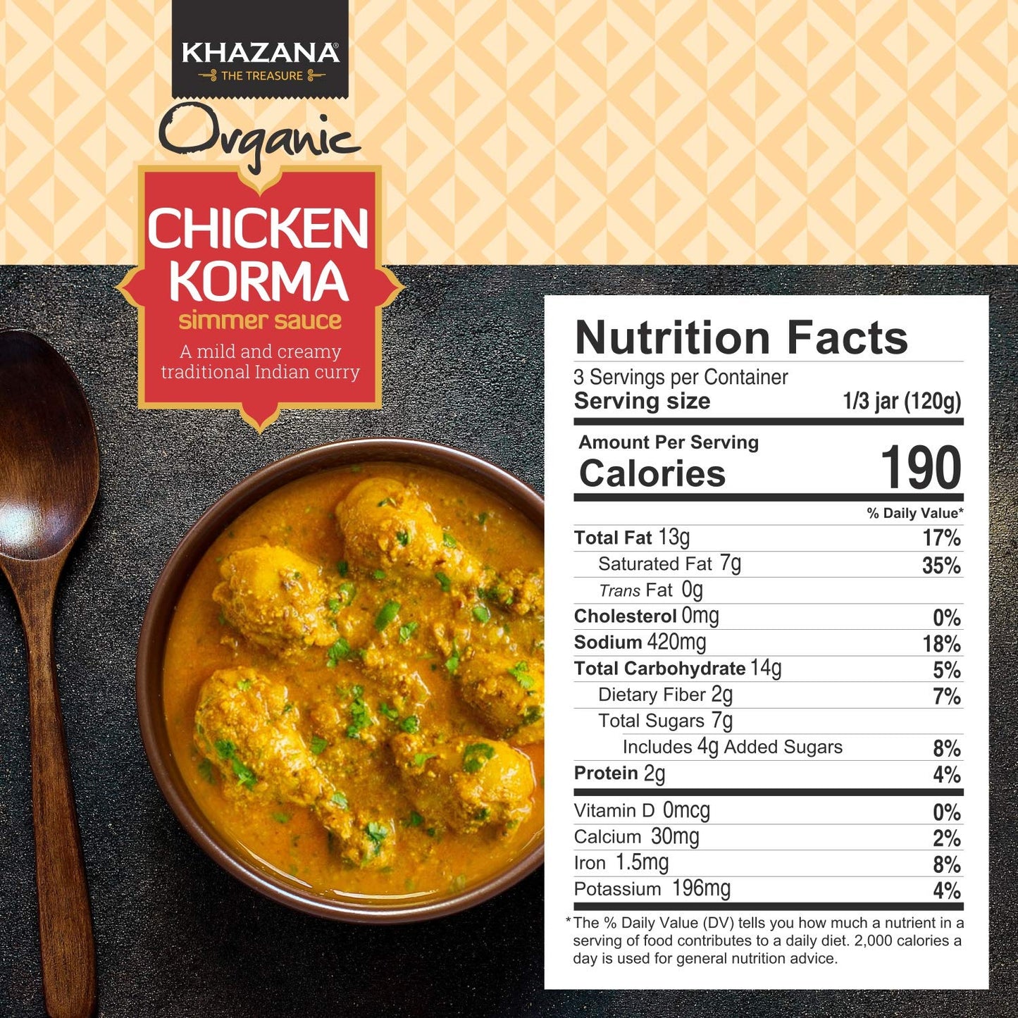 Khazana Organic Chicken Korma Indian Simmer Sauce - 6 X 12.7Oz Jars | Non-Gmo, Vegan, Gluten Free, Kosher | Authentic Indian Mea