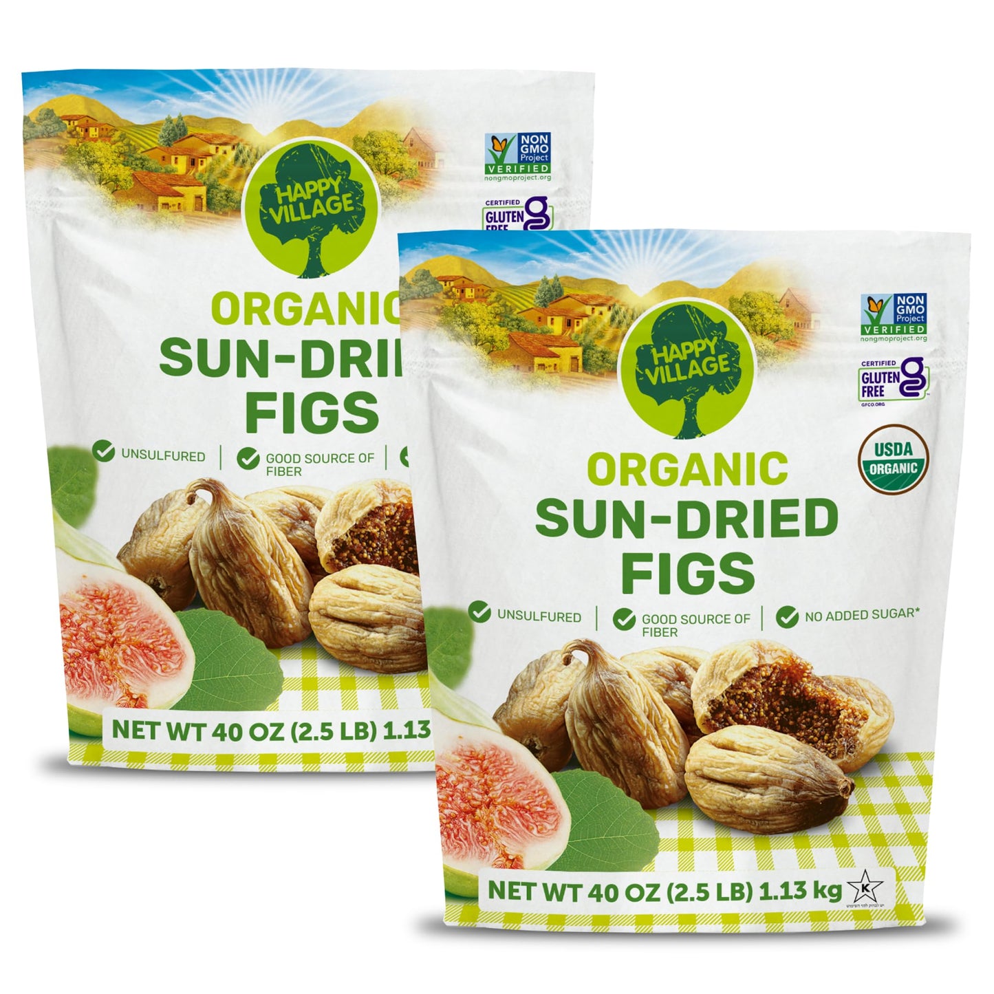 Happy Village Organic Turkish Dried Figs Value Pack No Sugar Added Dried Fruit 80 Oz (2 Packs Of 40 Oz) Resealable Pack - Kosher Non-Gmo Unsweetened Unsulfured Vegan Sun-Dried Organic Figs