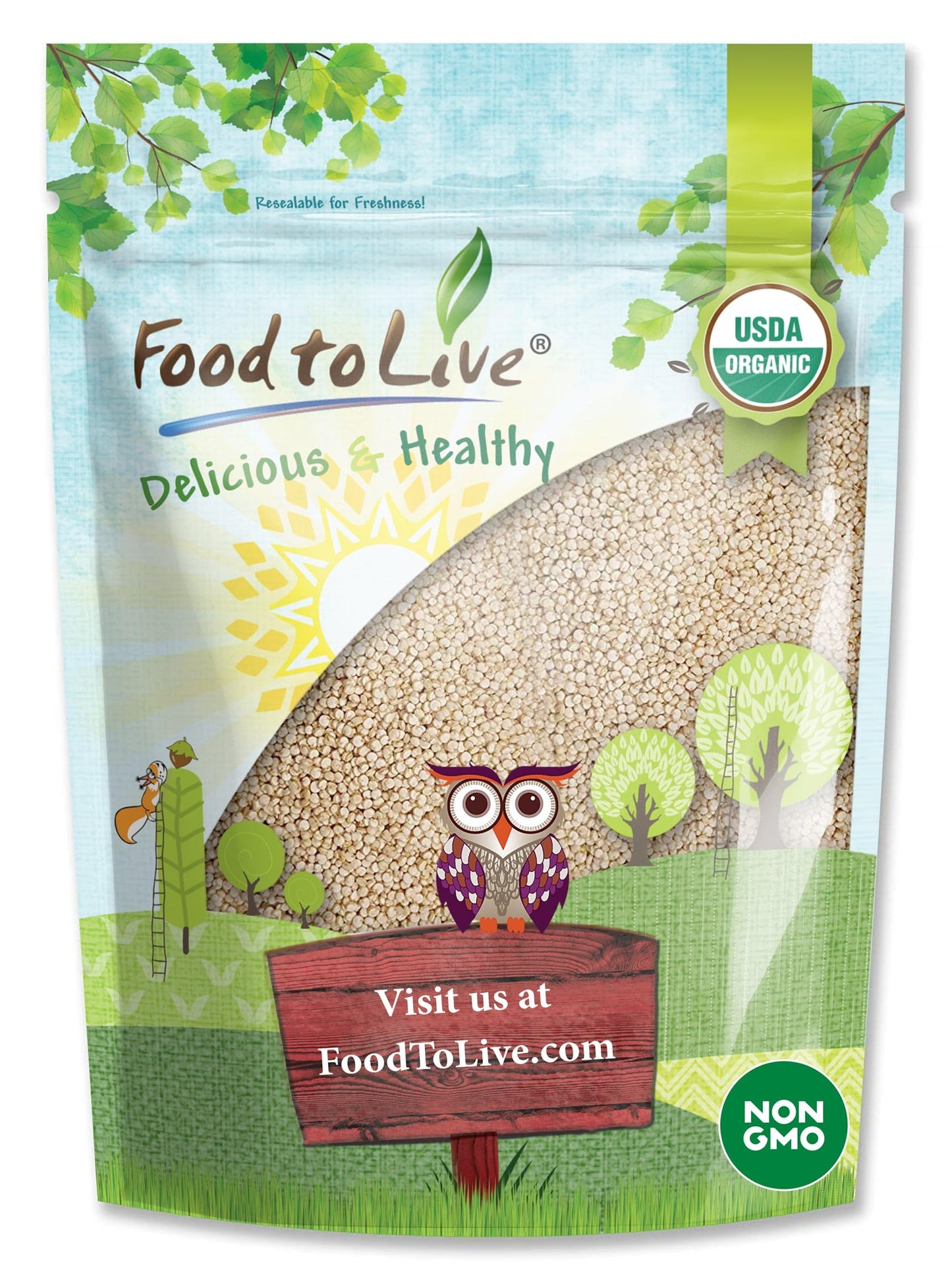 Food to Live Organic Royal White Quinoa, 4 Pounds - Whole Grain, Non-GMO, Kosher, Raw, Vegan, Sirtfood, Bulk