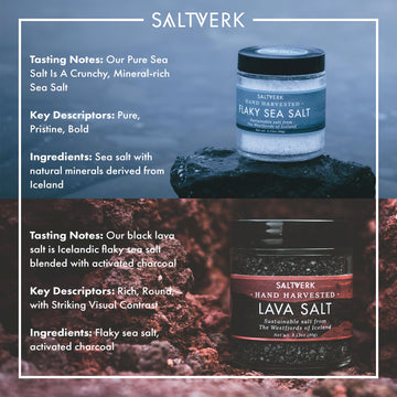 Saltverk - Salt Gift Set of 2 - Includes Flaky Pure & Lava Sea Salt Sampler - Hand Harvested Gourmet - Sustainably Made - 6.34 Ounces Total