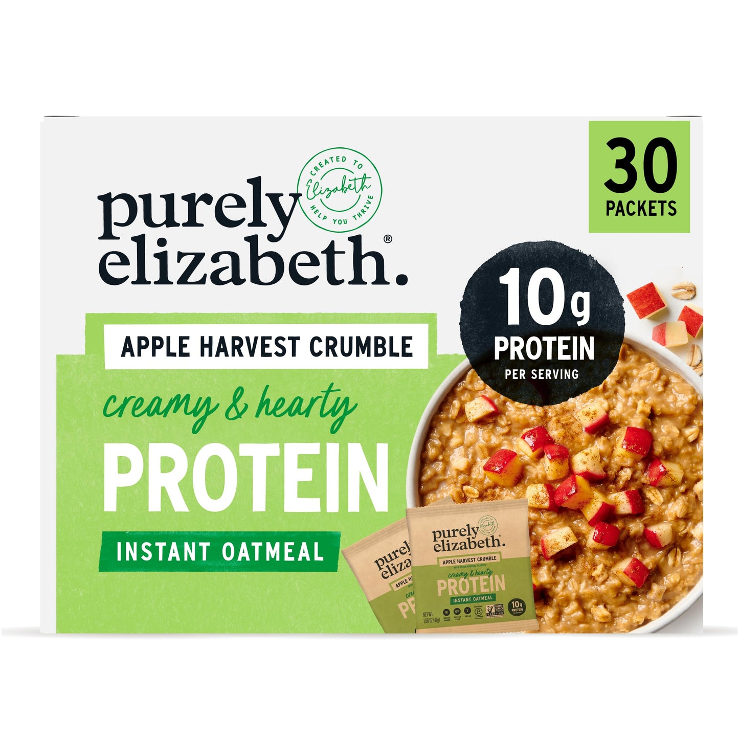 Purely Elizabeth Creamy & Hearty Protein Instant Oatmeal, Apple Harvest Crumble, Vegan Friendly, Organic, Gluten Free & Non-GMO,
