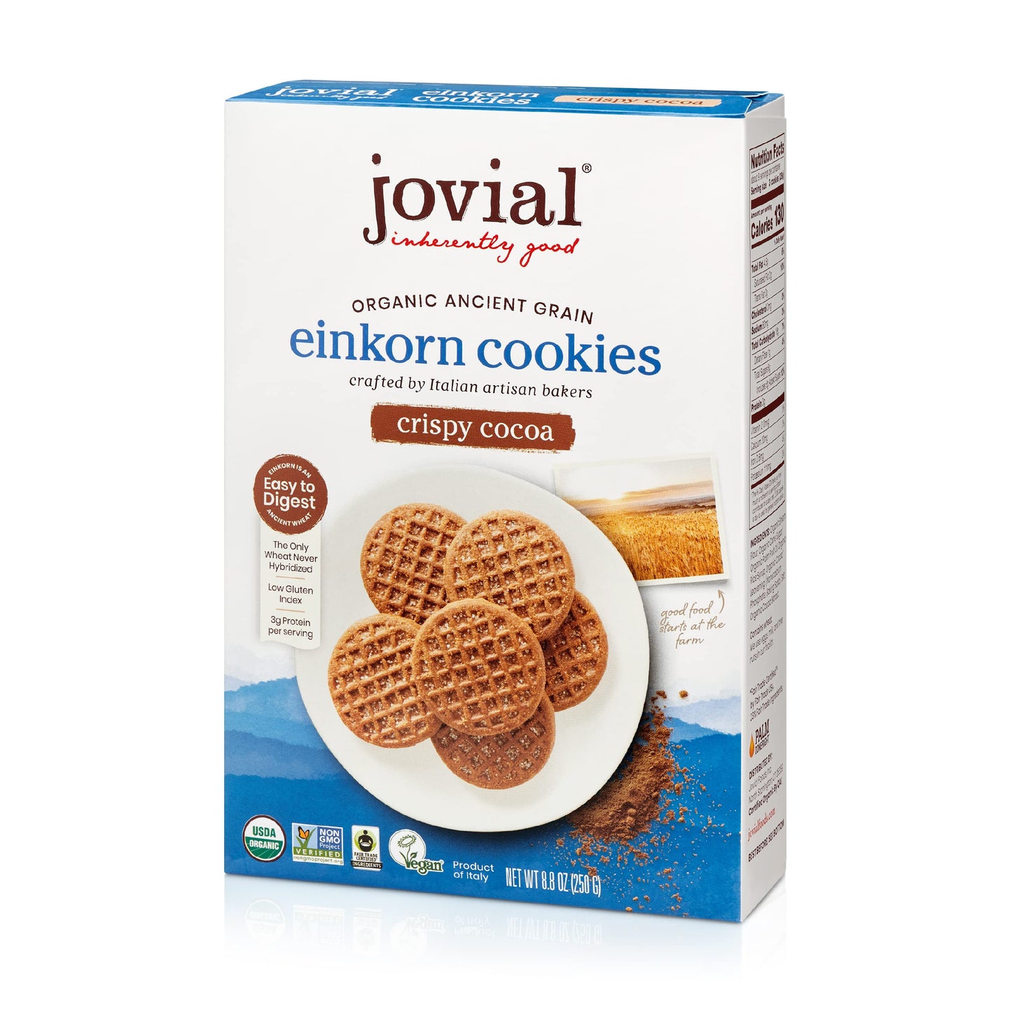 Jovial Organic Einkorn Crispy Cocoa Cookies - Organic Cookies, Vegan Cookies, High Protein, Fair Trade Certified, All Natural In