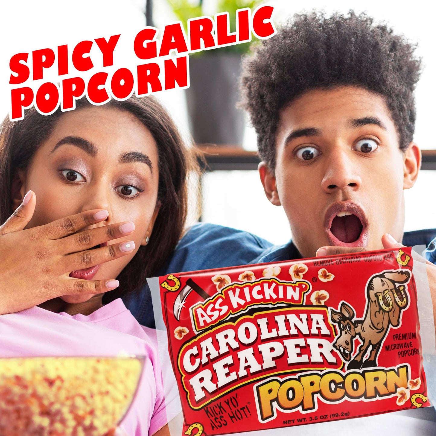 ASS KICKIN Carolina Reaper Pepper Microwave Popcorn - 6 Pack - Spicy Gourmet Snack - 1 Ounce Each