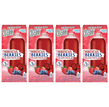 Klass Aguas Frescas, Hibiscus-Berries Sugar Free Drink Mix, 10 On-The-Go Sticks (Pack Of 4, 40 Count)