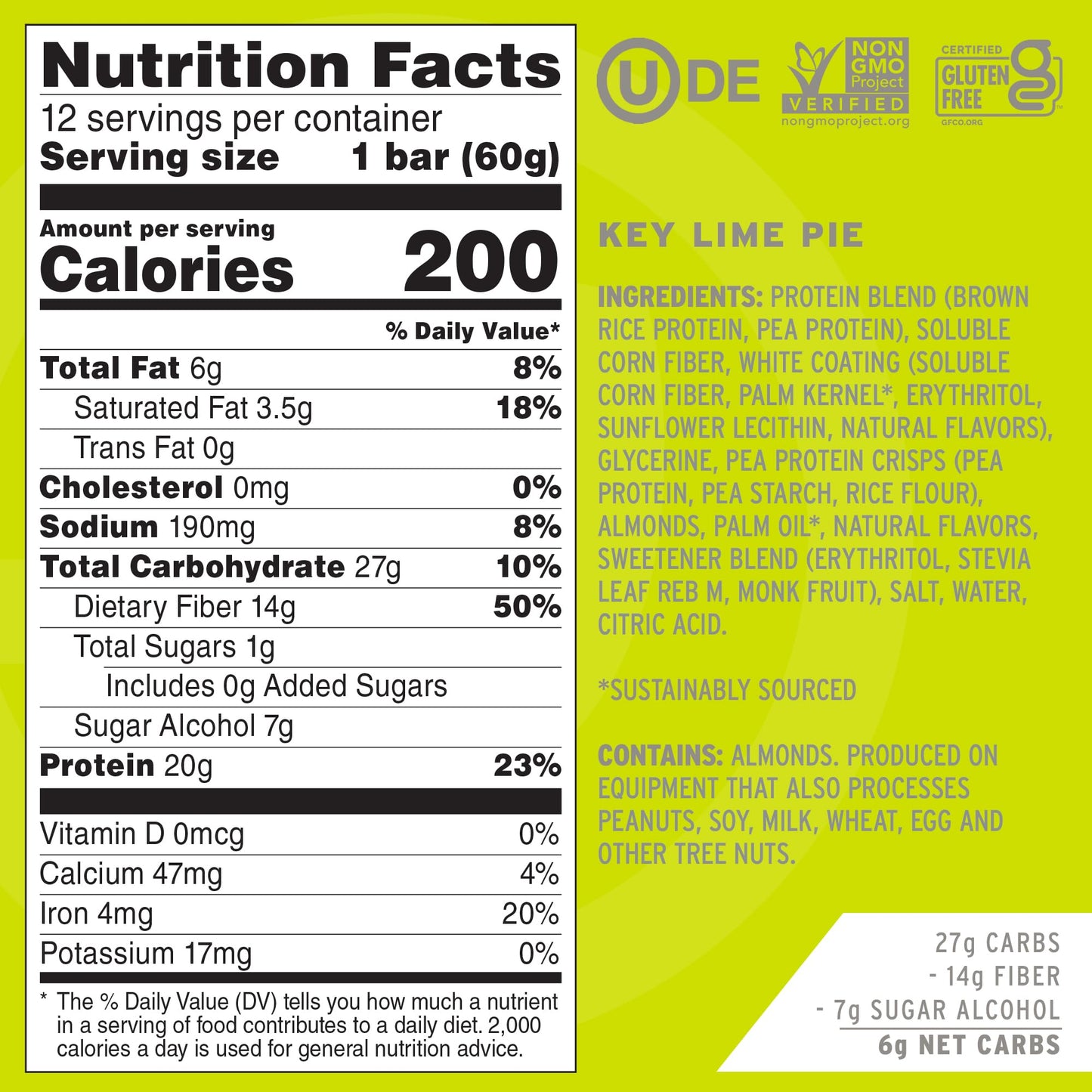 No Cow High Protein Bars, Dipped Key Lime Pie - Healthy Snacks, 20g Vegan Protein, High Fiber, Low Sugar, Keto Friendly, Dairy &