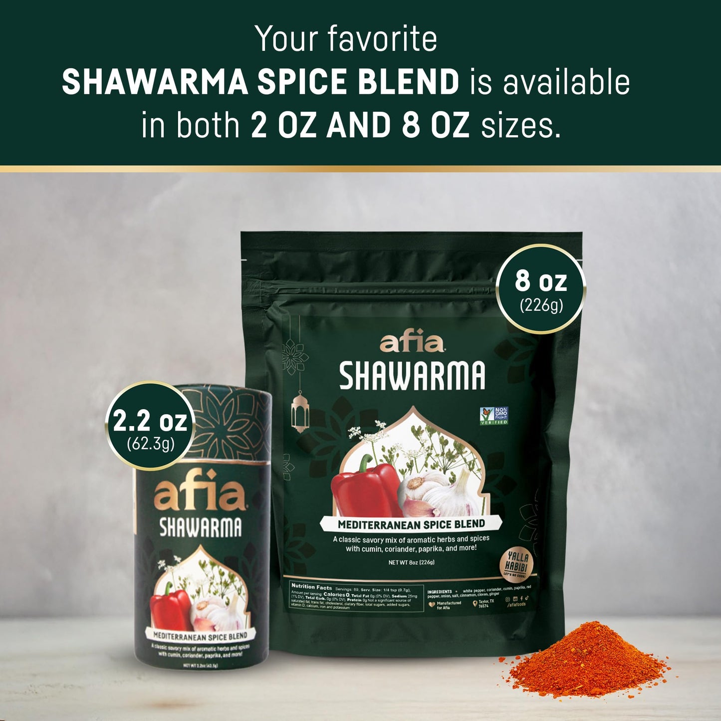 Afia Shawarma Seasoning | Mediterranean Spice Blend For Shawarma, Garlic Sauce (Toum), Flatbreads, Kebab, Kofta & Grilled Meat |