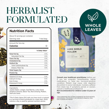 Tea Facto Lung Shield* Mullein Tea Bags - Whole Leaves Mullein Leaf Tea With 8 Herbs - 50 Bulk Packs
