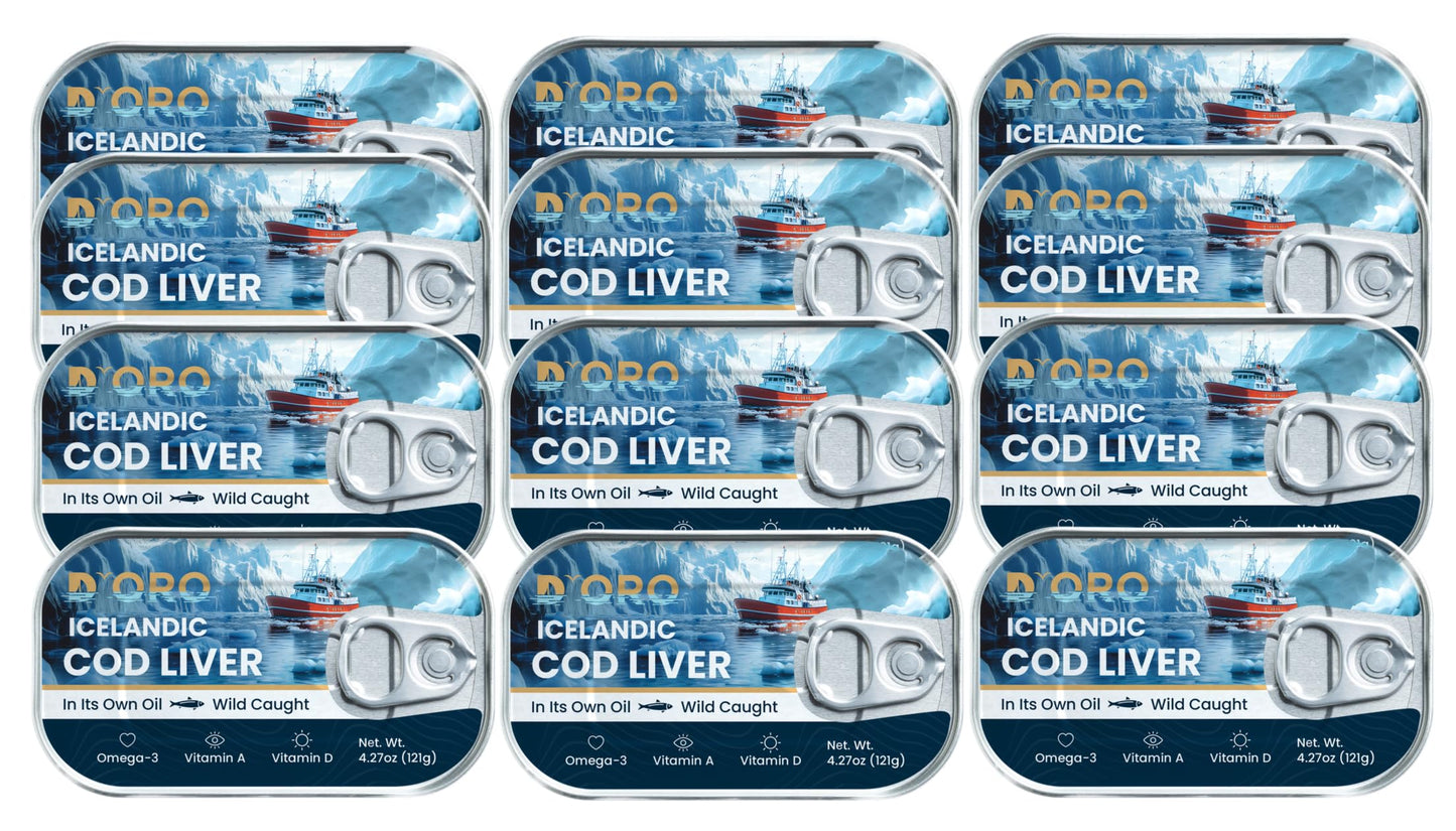 DOro Top-Grade Icelandic Cod Liver In Oil - Wild-Caught Gourmet Delicacy Rich In Omega-3 & Vitamin D 4.27Oz (121Gr) 12 Cans