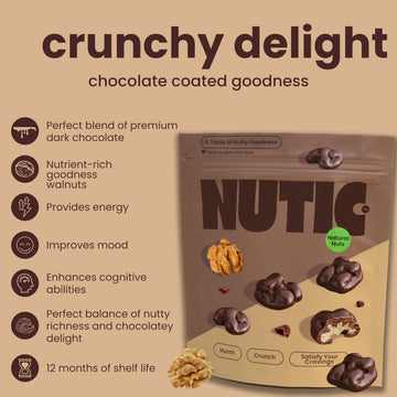 Nutic Dark Chocolate Covered Walnuts - 1 Lb, Premium Roasted Walnuts Drenched In Rich Dark Chocolate, Irresistible Gourmet Treat