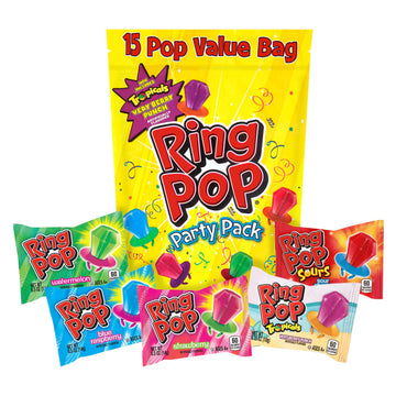 Ring Pop Individually Wrapped Bulk Lollipop Variety Party Pack - 15 Count Lollipop Valentines Day Suckers W/ Assorted Fruity Fla