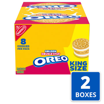 OREO Double Stuf Golden Sandwich Cookies, King Size, 20 Snack Packs (2 Boxes, 8 Cookies Per Pack)