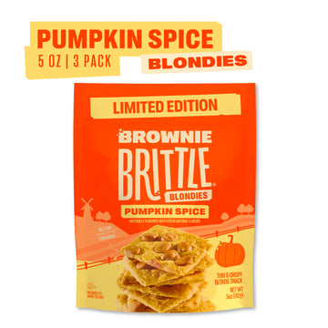Brownie Brittle - Pumpkin Spice Blondie Thin and Crispy Sweet Snacks (Pack of 3, 5 oz), Rich Gourmet Brownie Bites Dessert