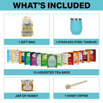 Modern Elegance Tea Gift Set for Mom - Assorted Teas, Elegant Mug & Honey, Teal