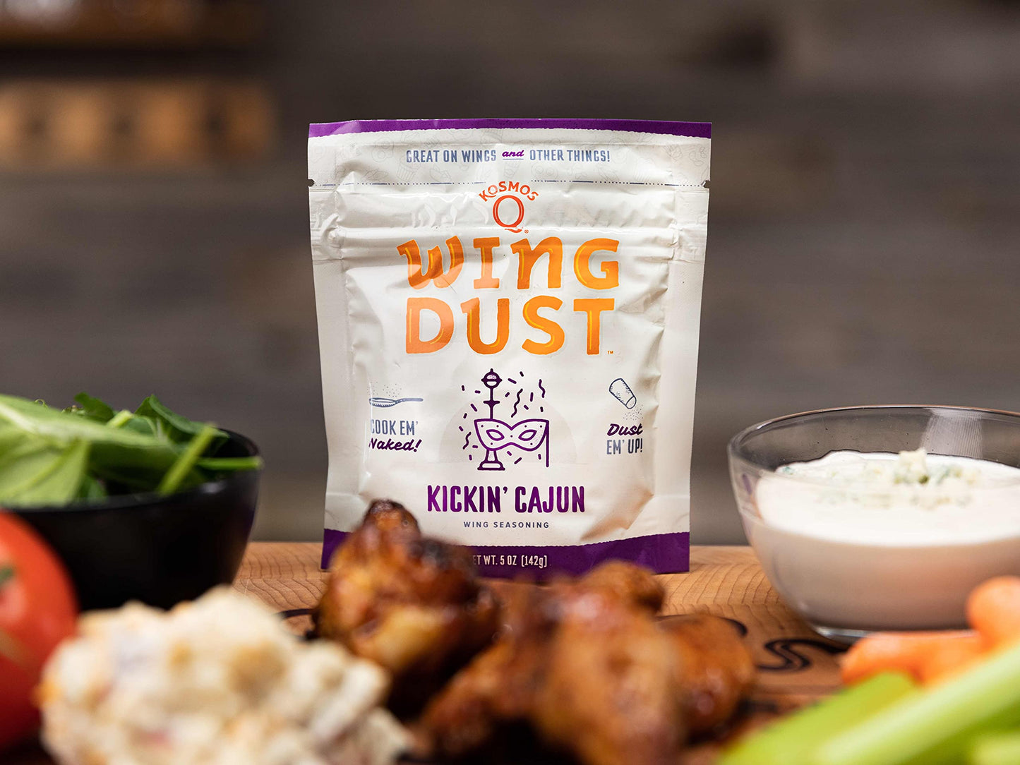 Kosmos Q Kickin Cajun Wing Dust - 5 Oz Bag For Wings, Popcorn & More - Dry Bbq Wings Rub With Spicy Cajun Heat (Kickin Cajun)