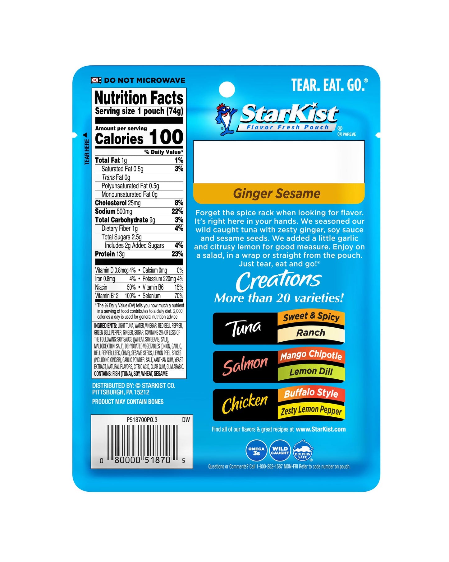 Starkist Tuna Creations Ginger Sesame, 2.6 Oz, Pack Of 24