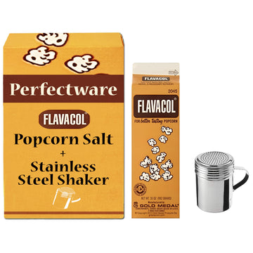 35oz Carton of Flavacol with 10oz Stainless Steel Shaker
