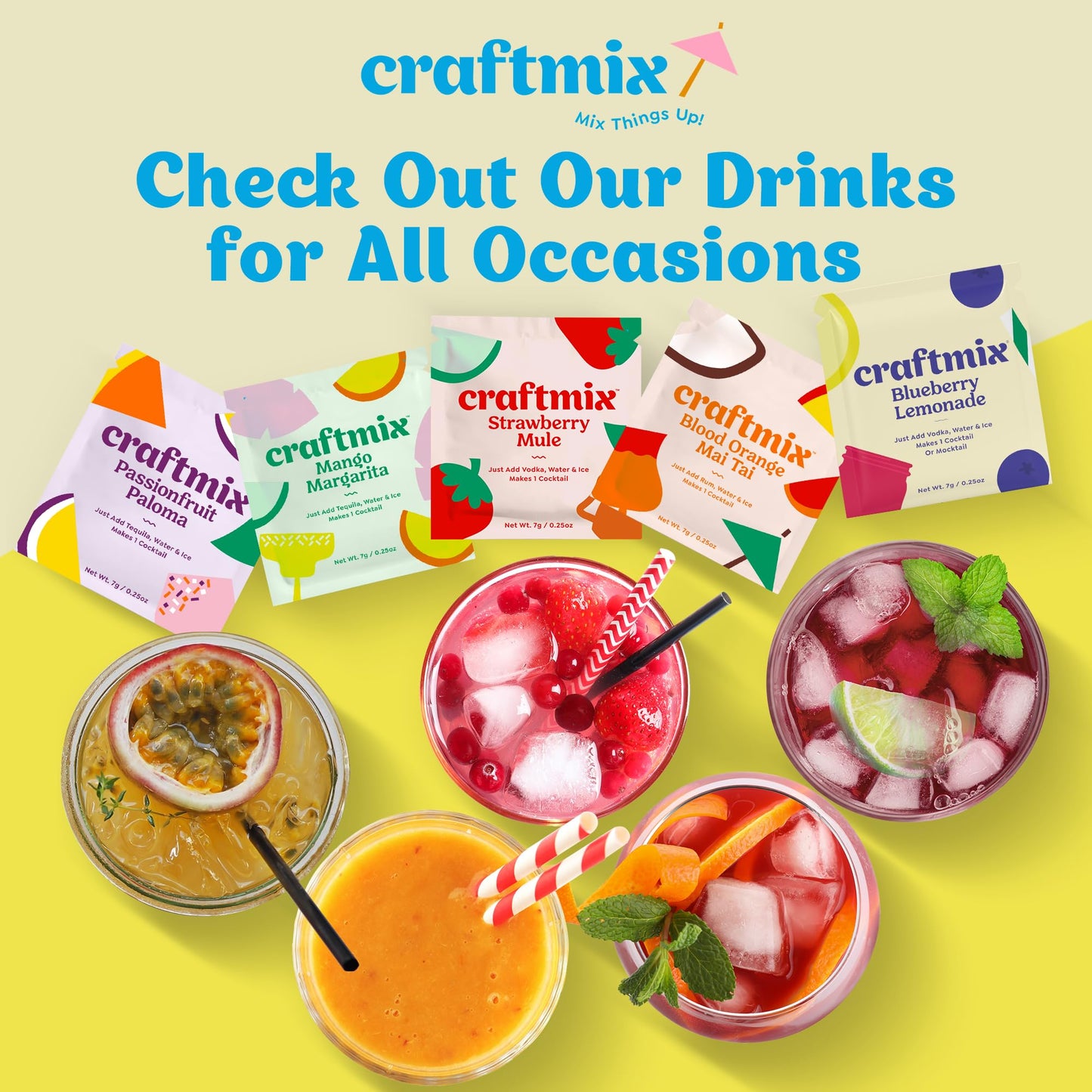 Craftmix Lemonade Variety Mix 12 Packets Easy Powder Drink with Real Fruit Low-Sugar Vegan Low-Carb Non-GMO Dairy-Free Gluten-Free Flavored Water Enhancer On-the-Go Water Flavoring Packets