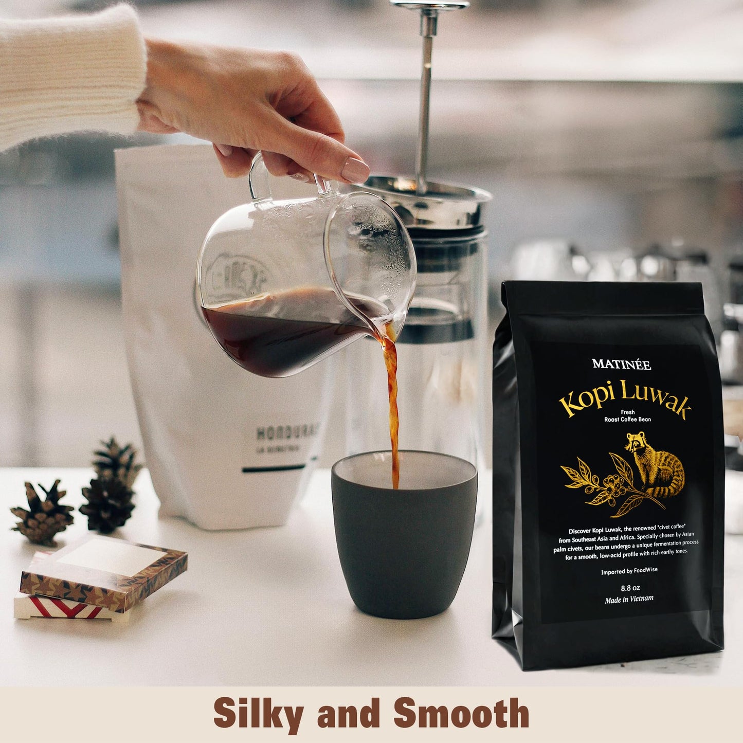 Matin E Wild Kopi Luwak Coffee Beans, Medium Roast, Whole Bean Beans, Civet Coffee - Sustainably Sourced From Vietnam, 8.8Oz /