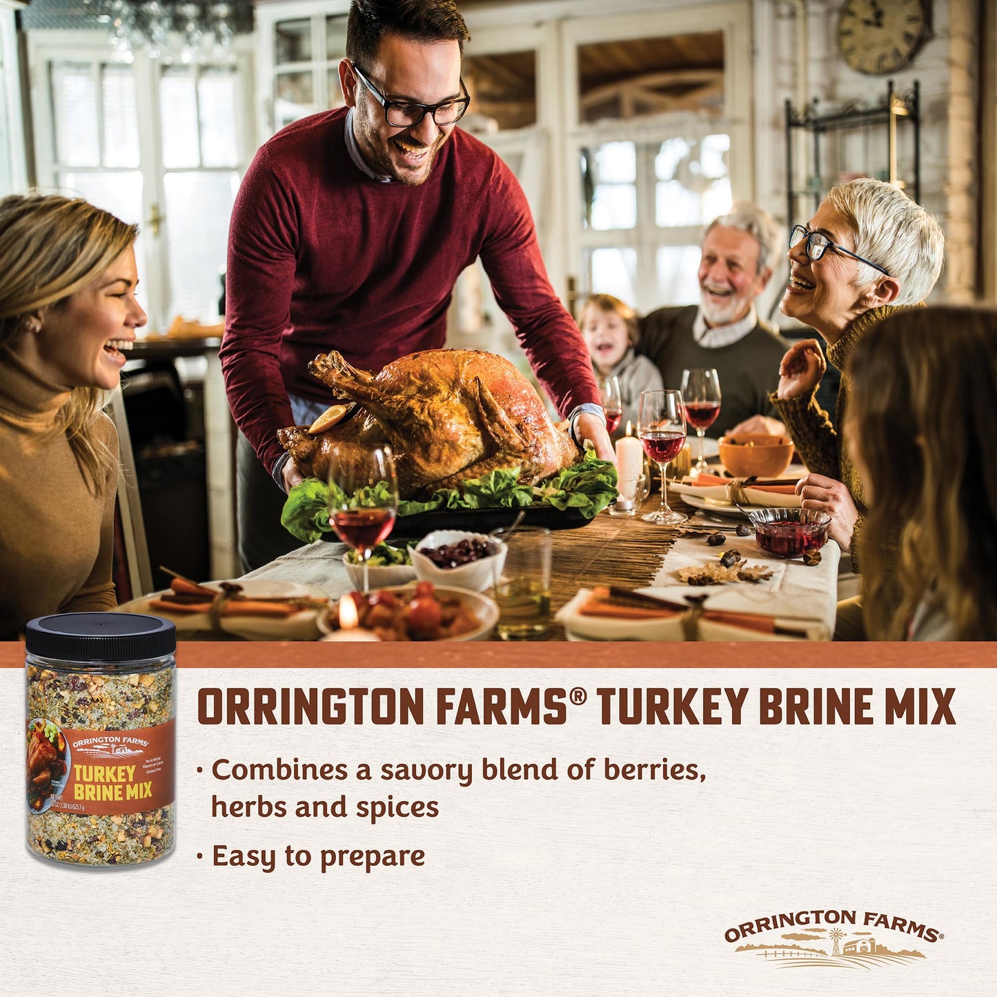 Orrington Farms Turkey Brine Mix | Savory Blend Of Sea Salt, Cranberries, Sage, Juniper Berries & More | Brine Turkeys Up To 25