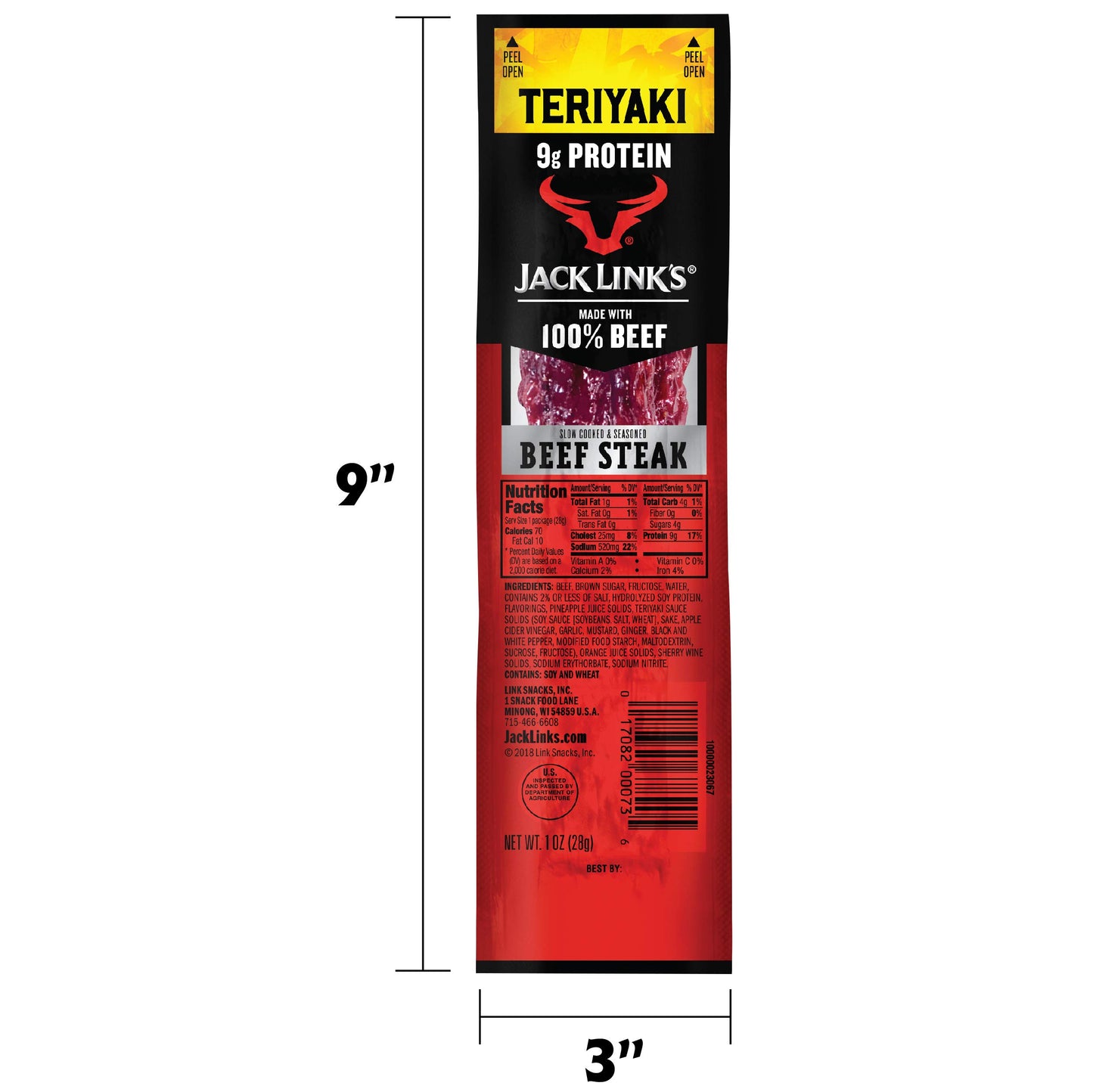Jack Links Beef Steak Teriyaki Protein Snacks, 9g Protein, 1 Oz (12 Count)