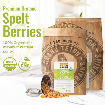 Grand Teton Ancient Grains - 100% Organic Spelt Berries, Whole Unmilled Spelt Berries, Us-Grown Farro Organic Grain, Nutritious