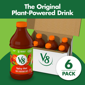 V8 Spicy Hot 100% Vegetable Juice, 46 Fl Oz (6 Pack) - Healthy, Bold Flavor, Perfect for On-the-Go Nutrition