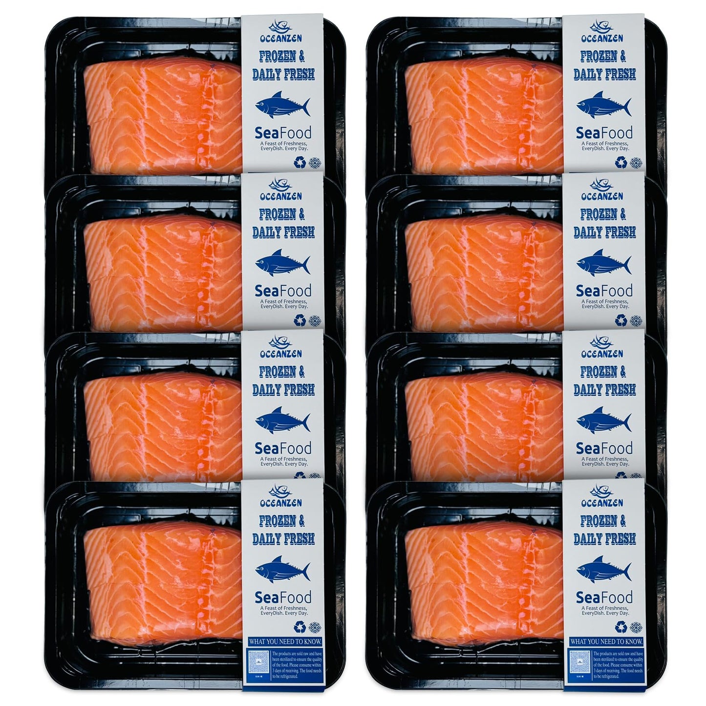 OCEANZEN: Premium Quality,Atlantic Salmon - 8 Packs of (2 x 6 oz Fresh Skinless Fillets) Shipped Frozen,Sashimi Grade - Sustaina