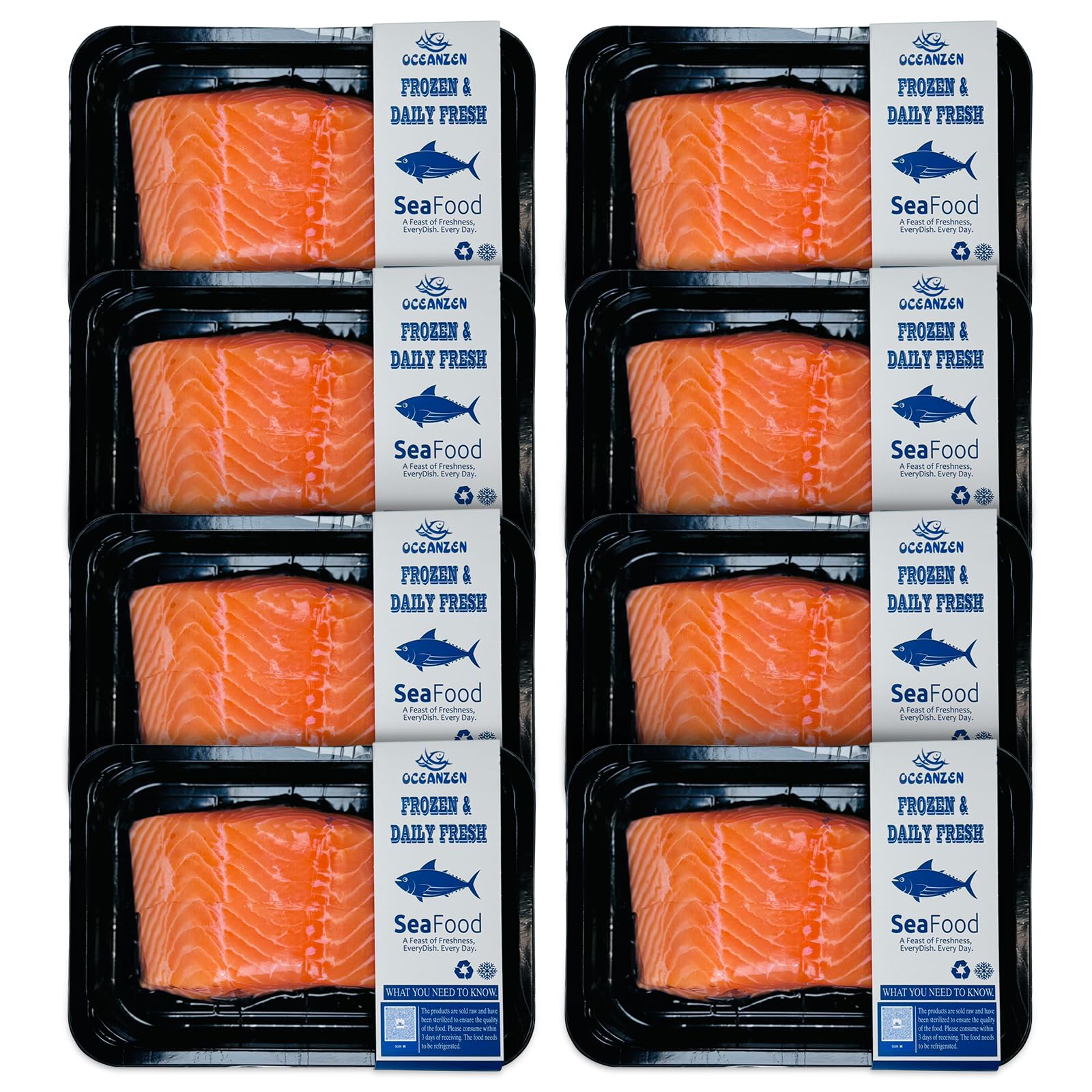 OCEANZEN: Premium Quality,Atlantic Salmon - 8 Packs of (2 x 6 oz Fresh Skinless Fillets) Shipped Frozen,Sashimi Grade - Sustaina