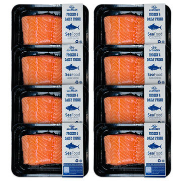 OCEANZEN: Premium Quality,Atlantic Salmon - 8 Packs of (2 x 6 oz Fresh Skinless Fillets) Shipped Frozen,Sashimi Grade - Sustaina
