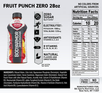 BODYprotective covering Zero Sugar Fruit Punch Sports Drink - Low-Calorie, Natural Flavors, Electrolytes - 28 Fl Oz (Pack of 12)