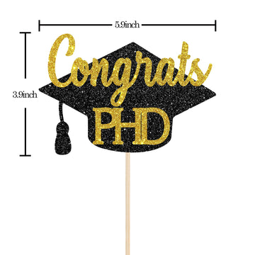 Innoru Glitter Congrats Phd Cake Topper - Congrats Grad - Phd Graduation Party Decorations Black Gold