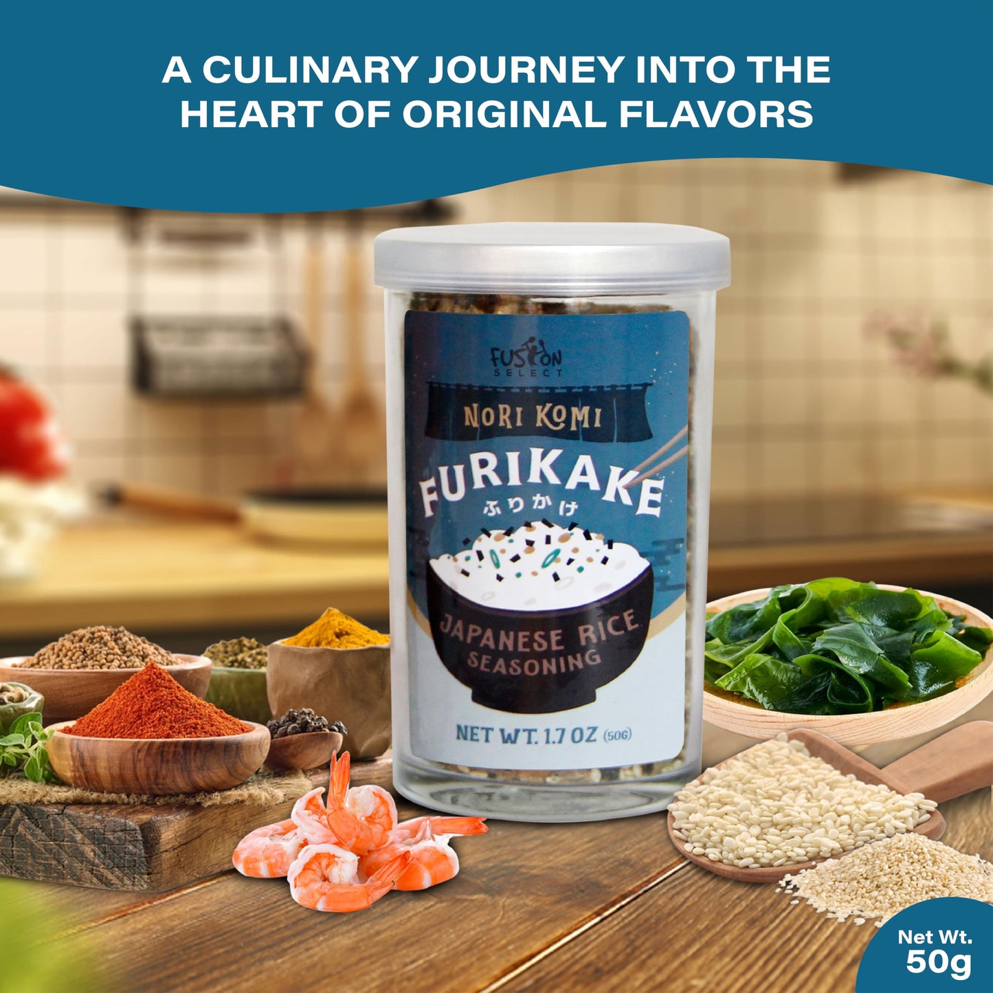 Fusion Select 2 Packs Furikake Rice Seasoning - Komi Furikake Seasoning Mix With Shrimp, Bonito Flakes - Japanese Spices Topper