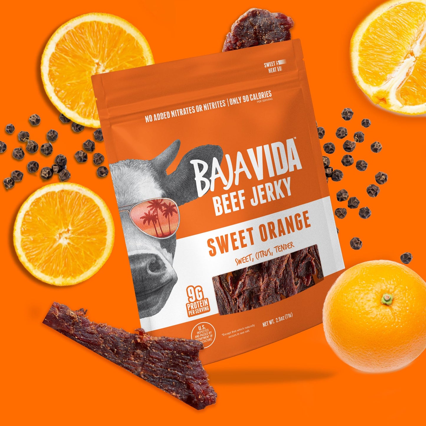 Baja Vida Sweet Orange Beef Jerky - Beef Jerky Snack Packs, Healthy Jerky, Gluten-Free, All-Natural Beef, No Msg, Made In The Us