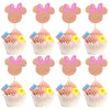 Arthsdite 24Pcs Mouse Inspired Cupcake Toppers with Pink Bow Rose Gold Glitter Mouse Cake Decorations for Baby Shower Wedding Ki