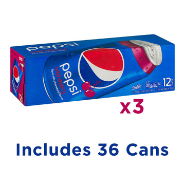 Pepsi Wild Cherry Soda, Fridge Pack Bundle, 12 Fl Oz, 36 Cans
