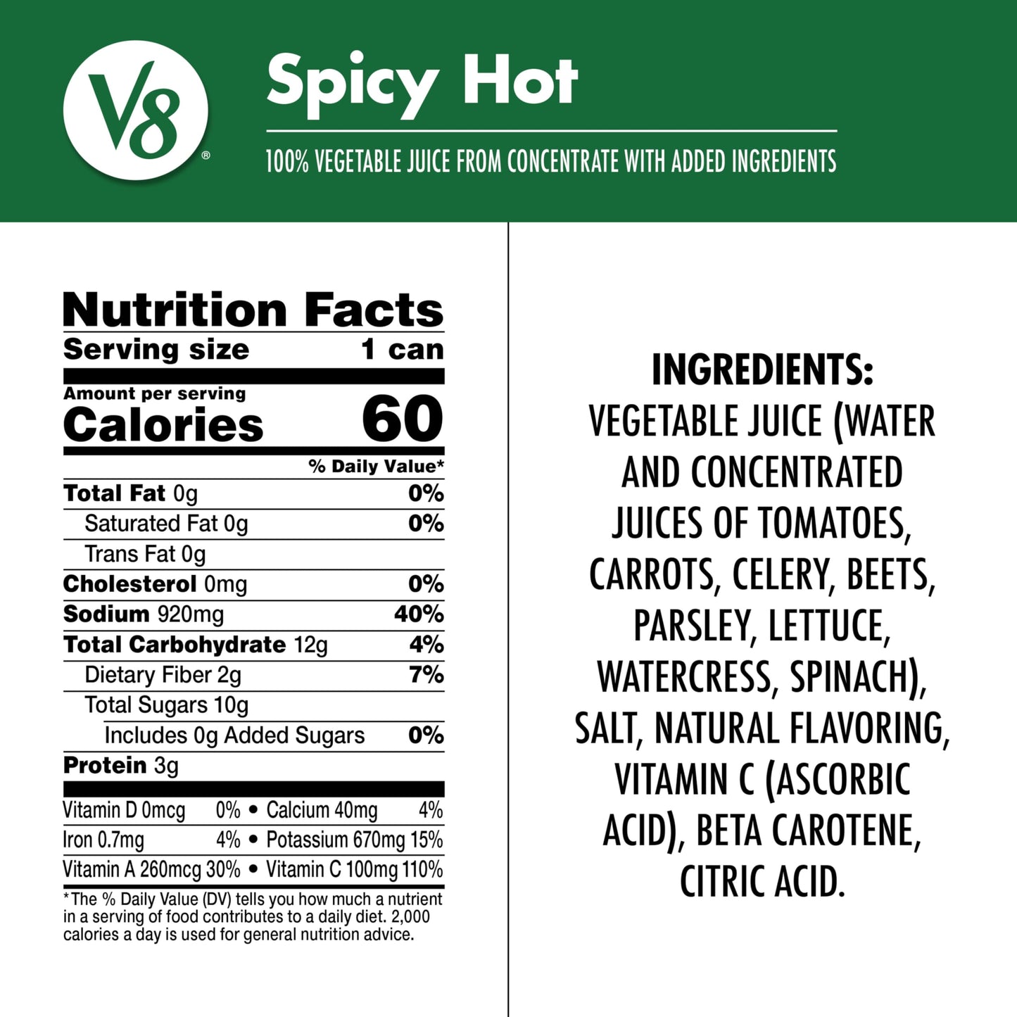 V8 Spicy Hot 100% Vegetable Juice, 11.5 Fl Oz Can (24 Pack)