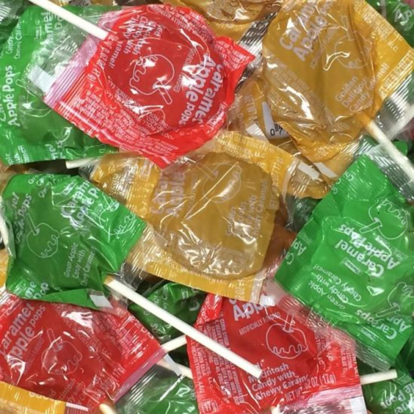 Caramel Apple Orchard Lollipops, Green, Golden, and Red Apples Flavored Suckers, Fall Themed Candies for Goodie Bags and Party F
