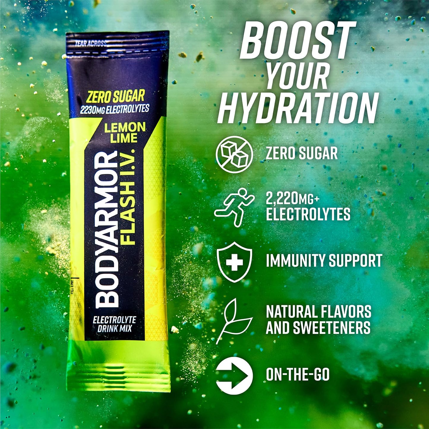 Bodyarmor Flash Iv Electrolyte Packets, Lemon Lime - Zero Sugar Drink Mix, Single Serve Packs, Coconut Water Powder (6 Count)