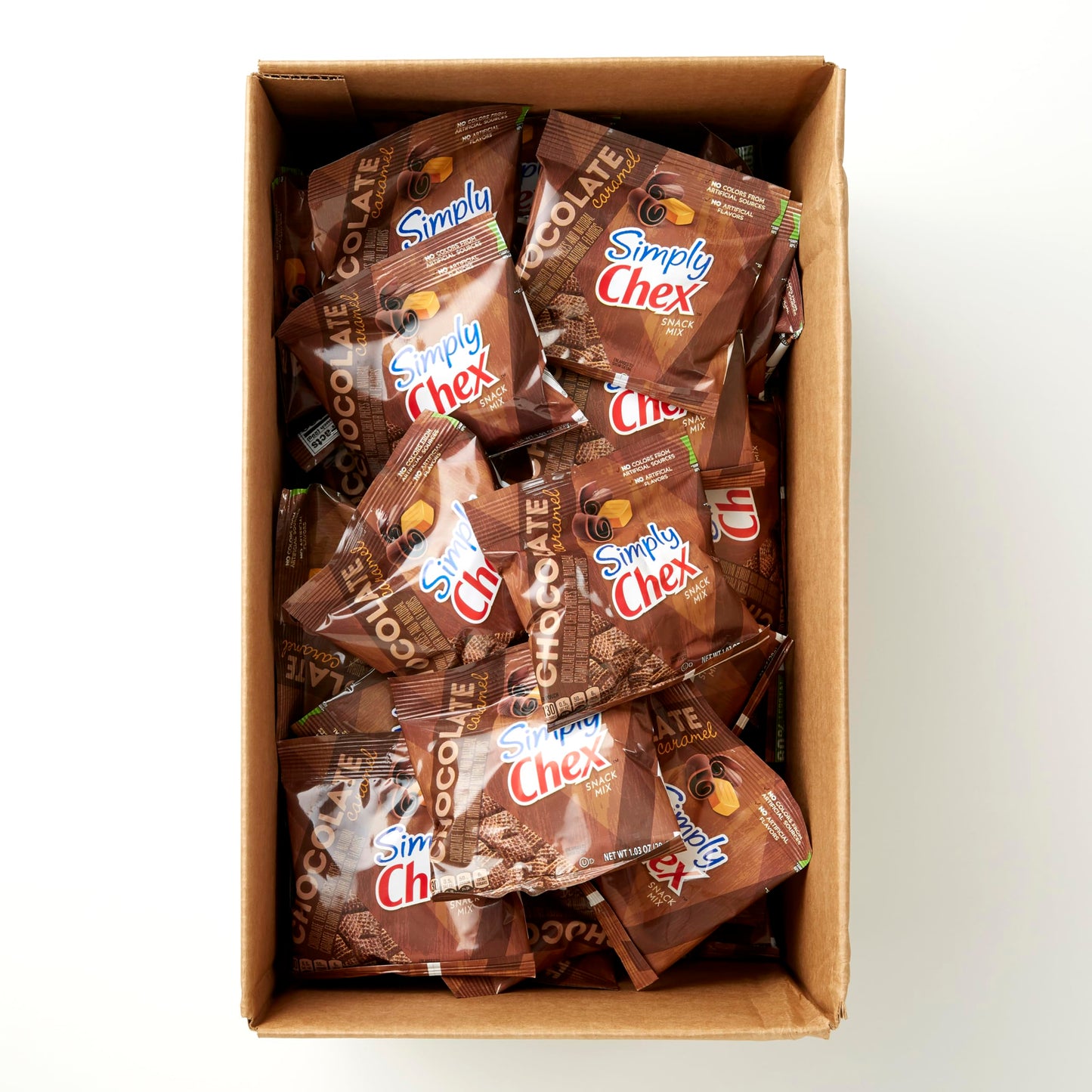 Chex Mix Simply Chex Mix, Chocolate Caramel, 1.03 Oz, Pack of 60, Snack Mix