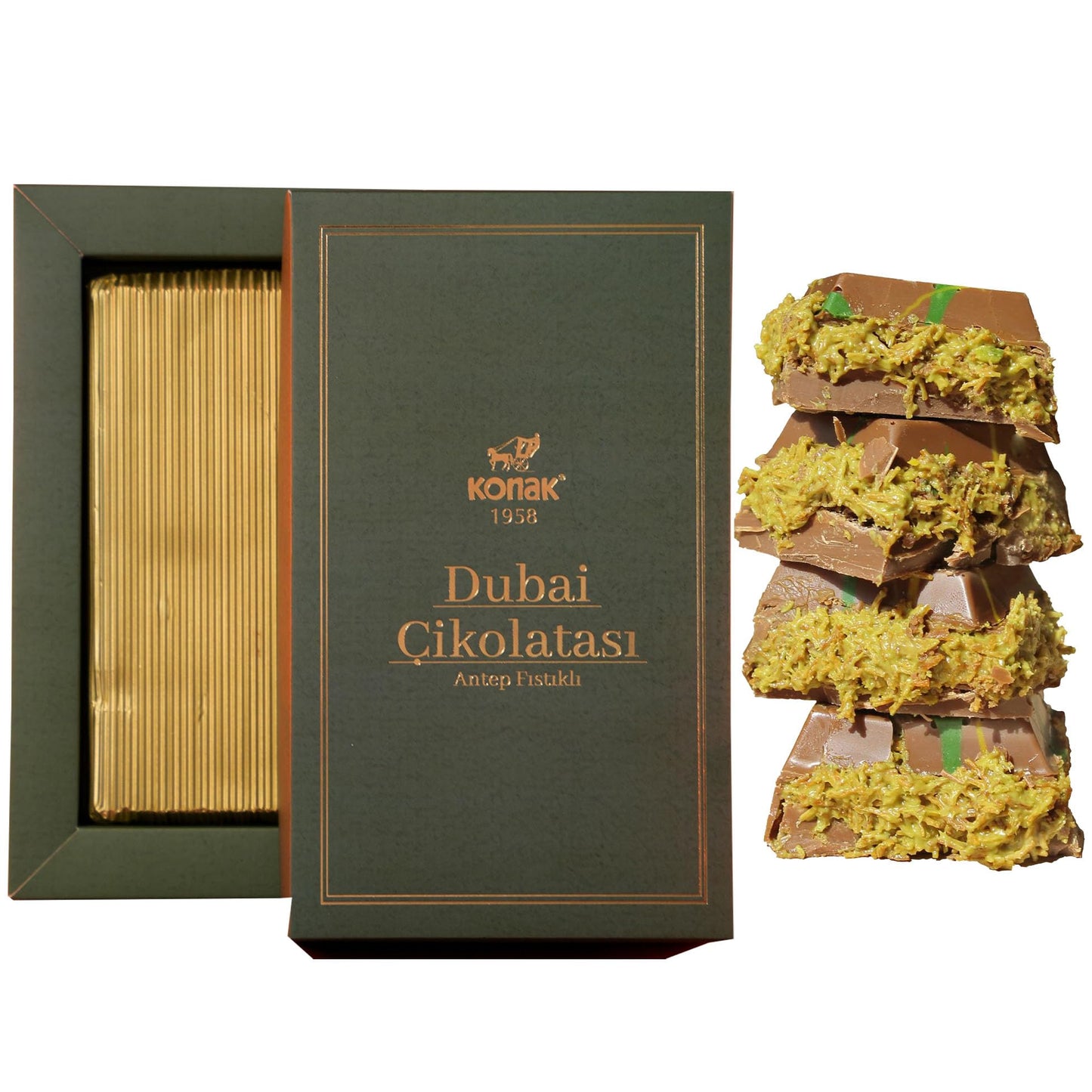 Dubai Chocolate 7Oz Kunafa Pistachio Rich Milk Chocolate 200 Gram Individually Wrapped Fresh Top-Grade Pistachio - Gift Box For Birthday - Congratulations - Christmas Amazing Pack