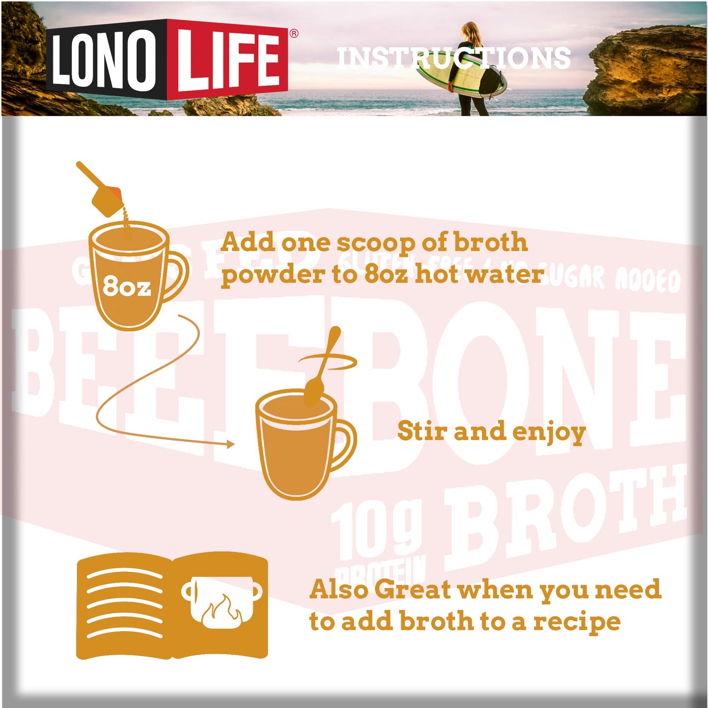 LonoLife Reduced Sodium Chicken Bone Broth Powder Mix | 10g Protein | Collagen-Rich, Keto & Paleo Friendly | Natural Ingredients