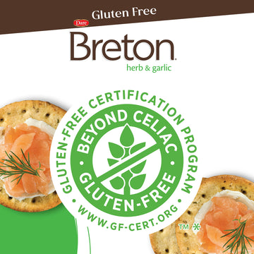Dare Breton Gluten Free Crackers, Herb And Garlic, 4.76 Oz Box (Pack Of 6) - Healthy Gluten Free Snacks With No Artificial Color