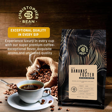 Christopher Bean Coffee Decaf Ground Bananas Foster Flavored Coffee, Medium Roast, 10-Ounce Bag, Certified Kosher, 100% Arabica