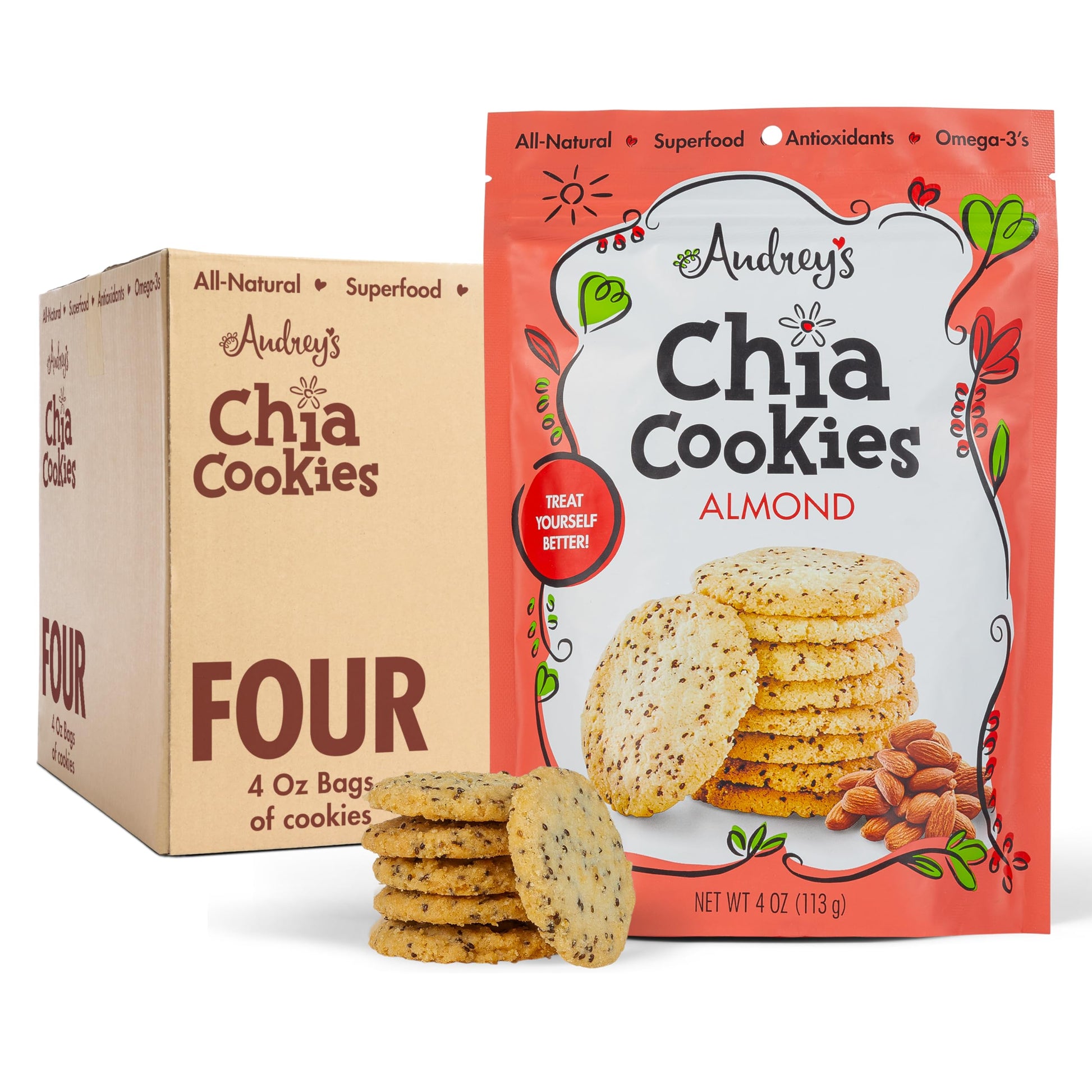 Audreys Chia Cookies - (Almond, 4 Pack), Natural, Antioxidants, Omega-3s, Non-GMO
