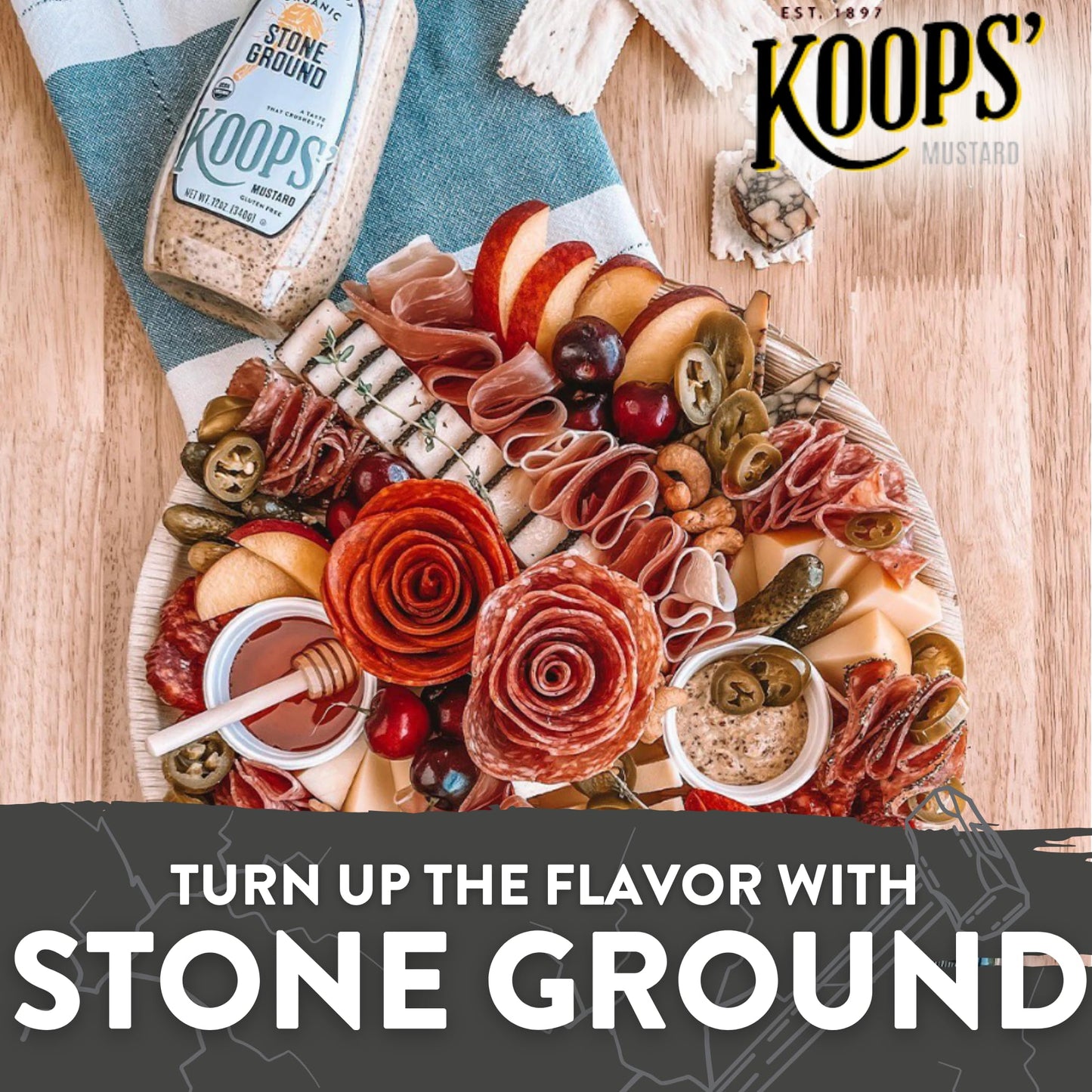 KOOPS Organic Stone Ground Mustard, Gluten-Free, Kosher, Non-GMO, 12 Oz, Pack of 4, Brown